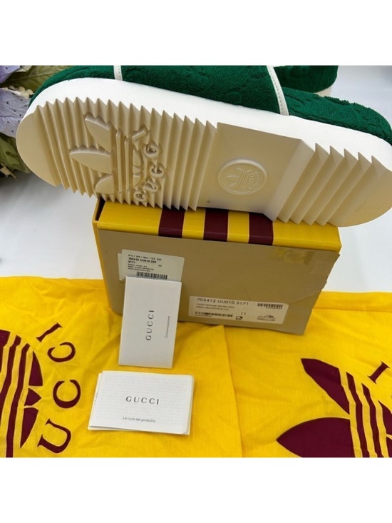 **********Men’s Green Gucci X Adidas limited edition monogrammed slides. Sz 11. main image 4